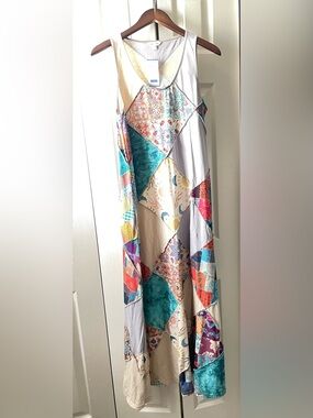 Yak N Yeti: Patchwork Maxi Dress with Teal & Cream Panels